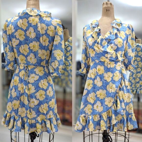 Rixo Silk Floral Wrap Mini Dress - Picture 4 of 9